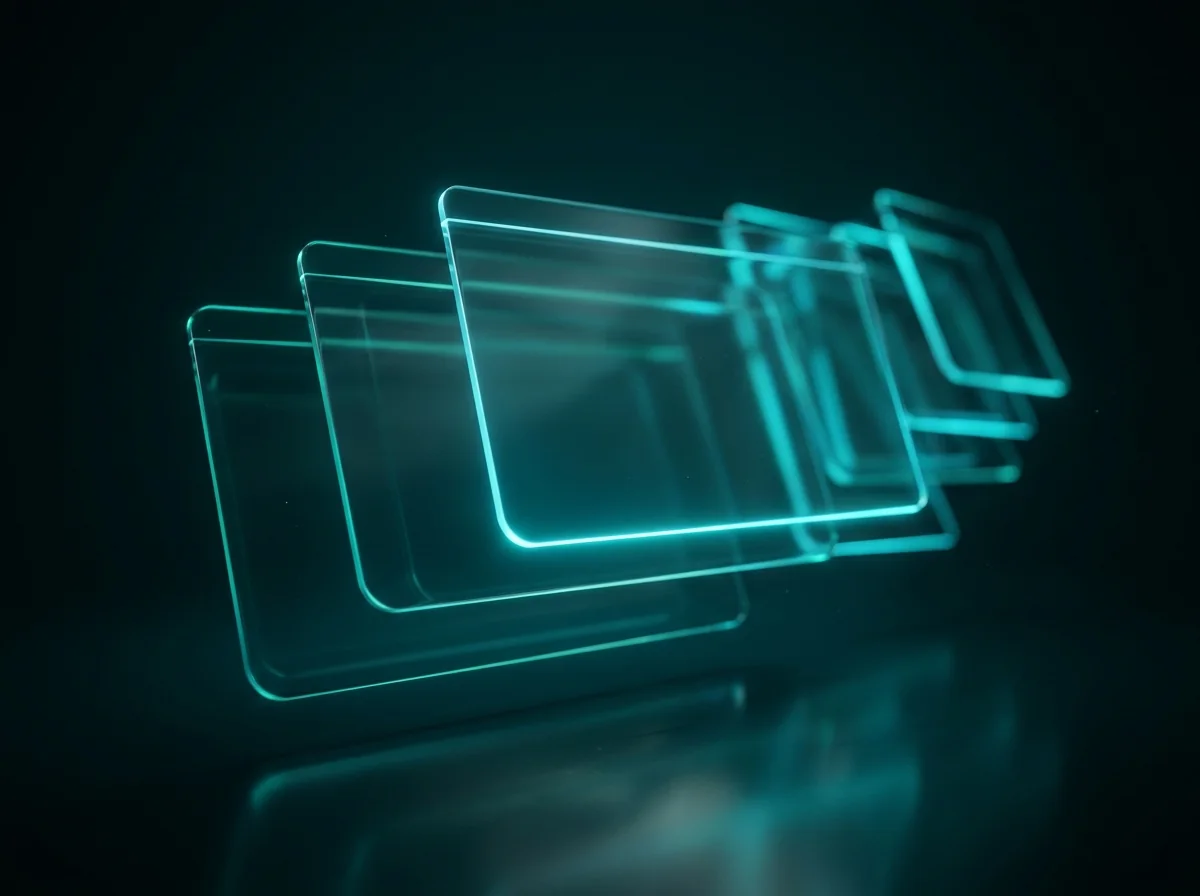 Abstract render of layered translucent browser panels
